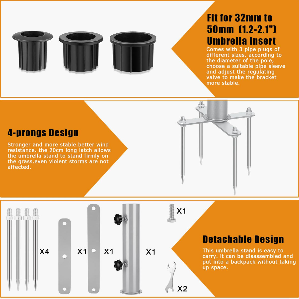 Hammrit PVC sleeve 40mm fits a 1.5-inch pole for versatility.