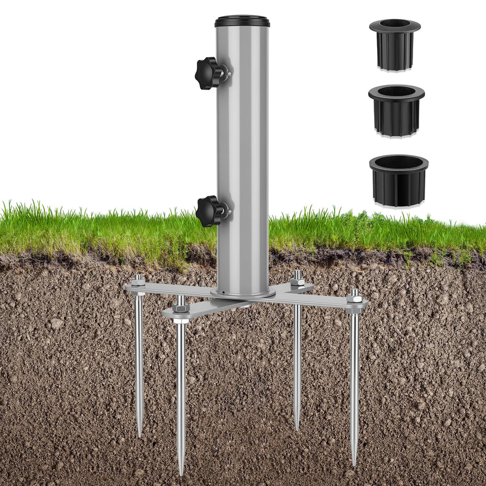 Hammrit umbrella stand anchor with four spikes for a stable outdoor setup.
