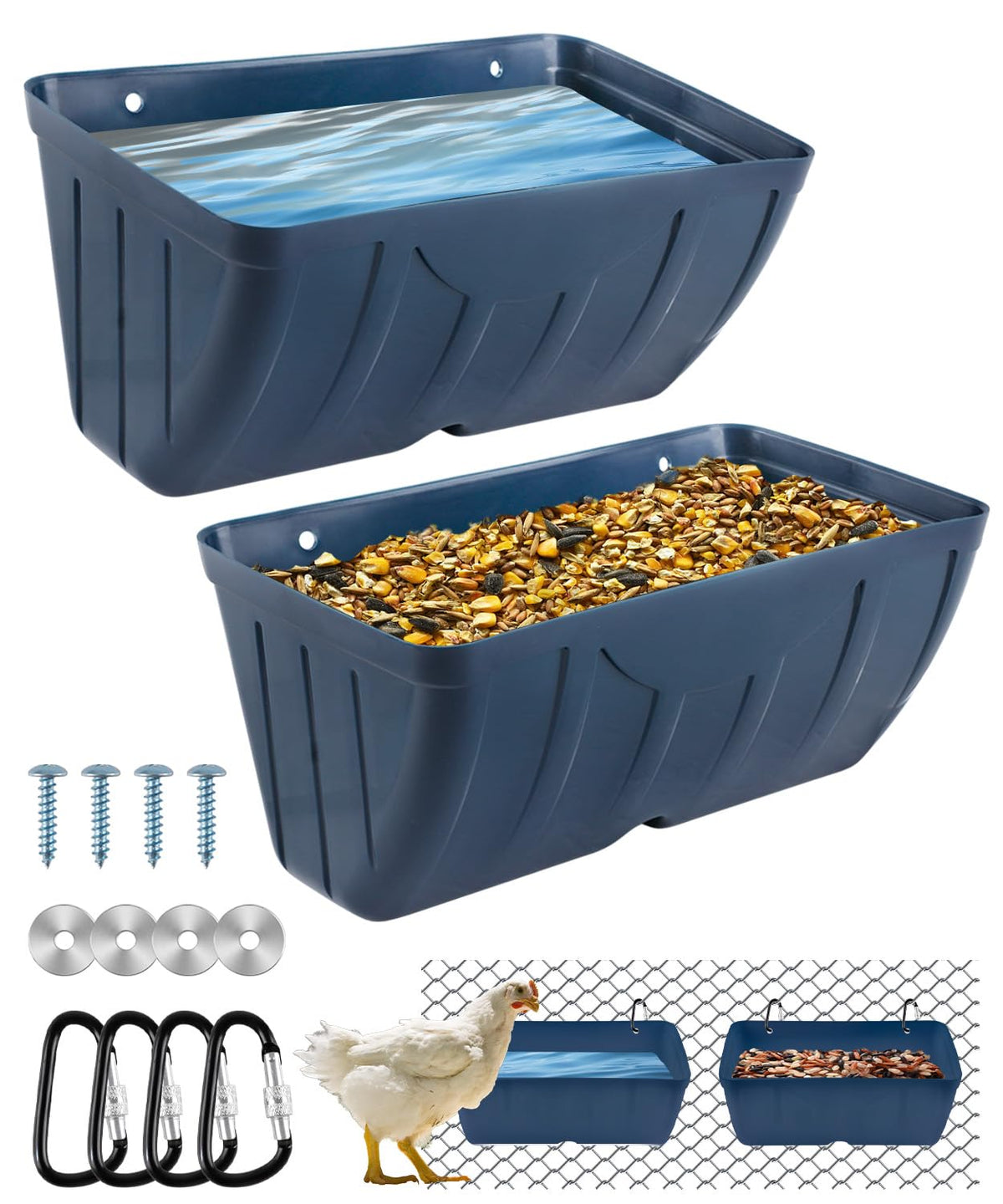 HamyHo chicken feeders hanging in coop for easy feeding