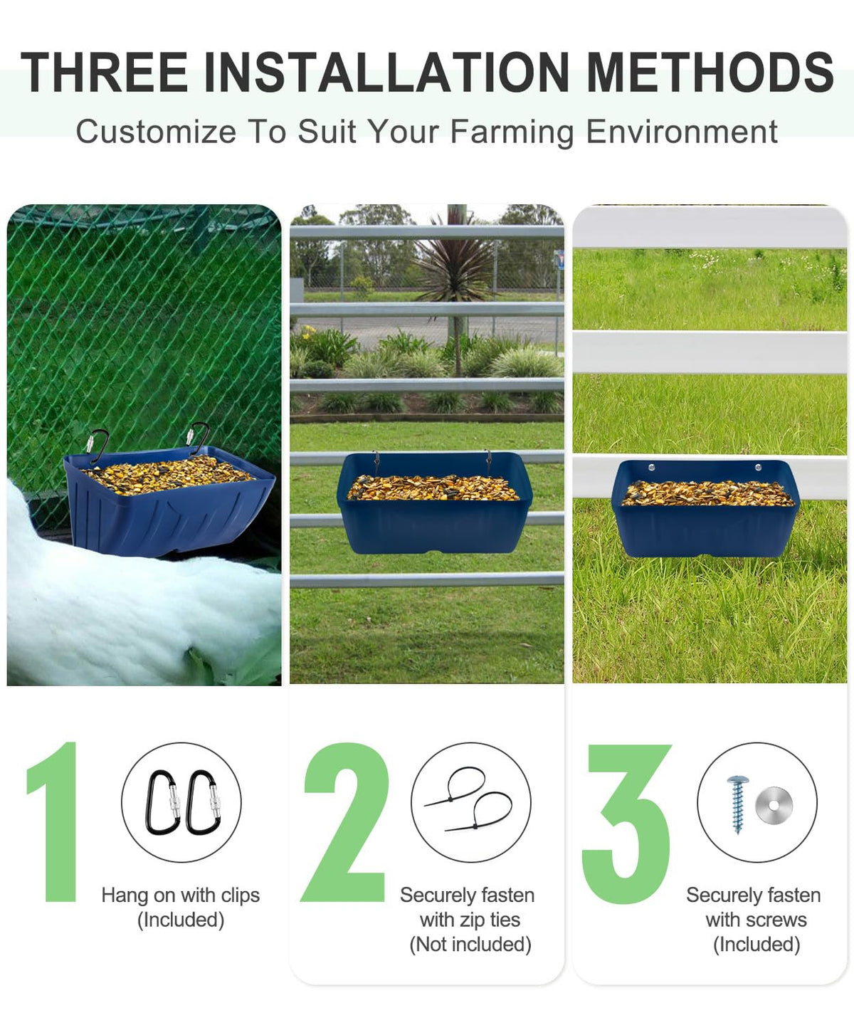 HamyHo fence-mounted feeder bucket on sturdy livestock fence