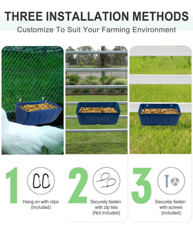HamyHo fence-mounted feeder bucket on sturdy livestock fence