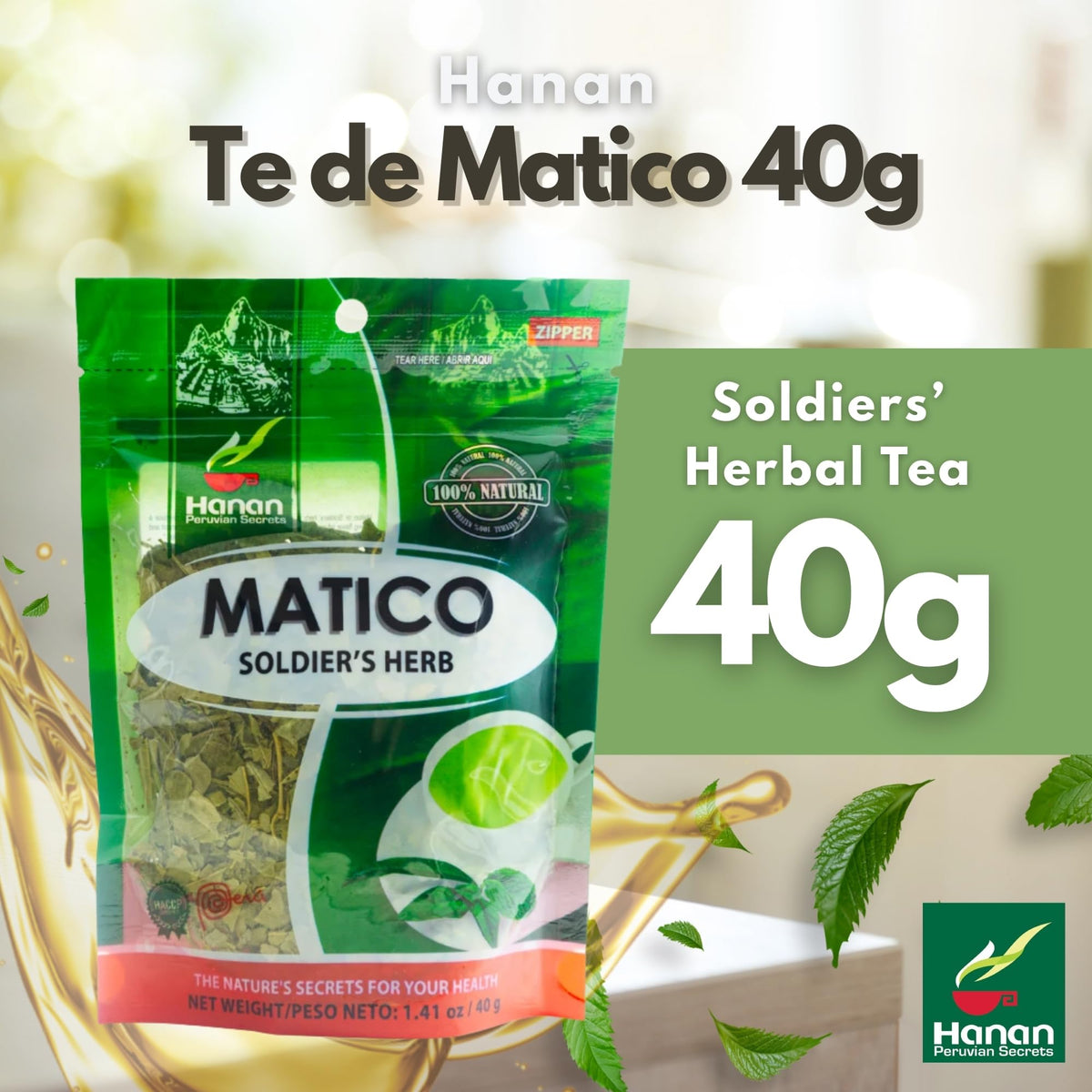 Hanan Matico loose tea cup displays soothing aroma for a calming moment.