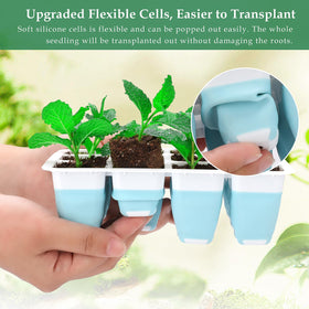 Hanaoyo silicone tray with flexible pop-out cells protecting delicate roots during transplant.