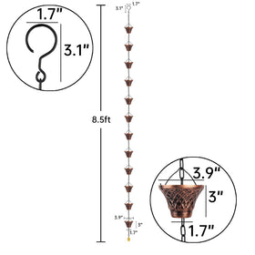 HANAYARD copper plaid rain chain mounted on gutter reduces splash