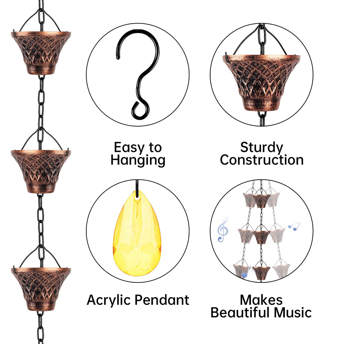 HANAYARD iron rain chain close-up showing durable craftsmanship