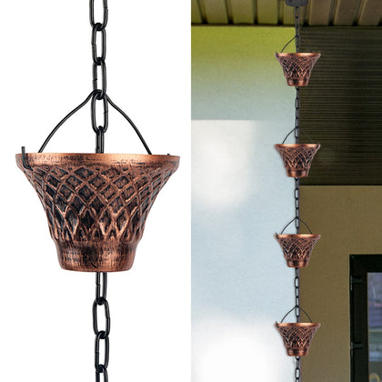 HANAYARD Rain Chains with copper plaid cups guide rainwater and reduce splash