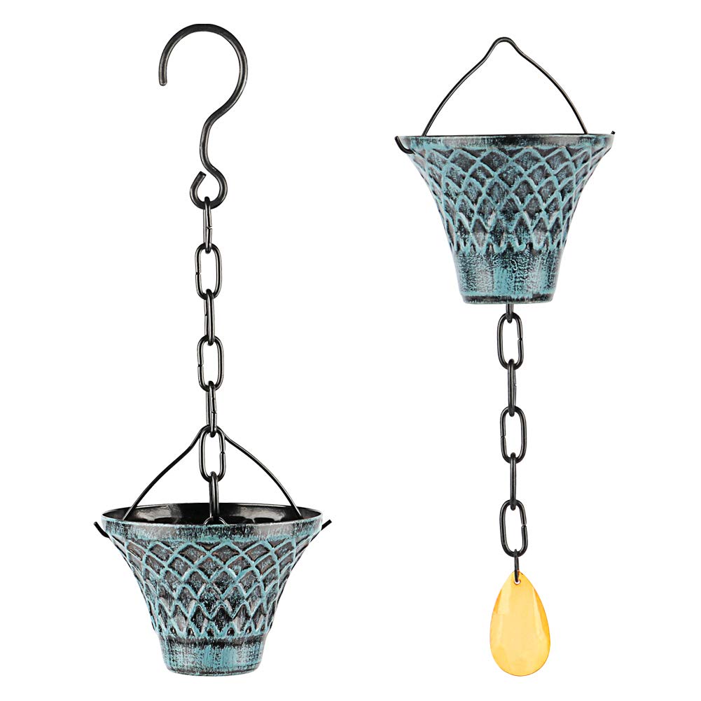 HANAYARD downspout diverter rain chain blue plaid blends with outdoor decor