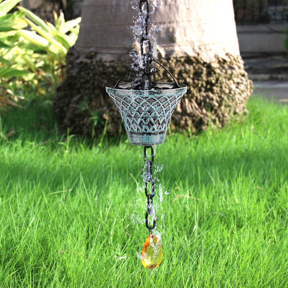 HANAYARD 8.5 ft rain chain guides rainwater along cups to soil