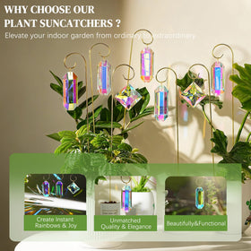 Crystal suncatchers on outdoor stakes add color to patios and gardens