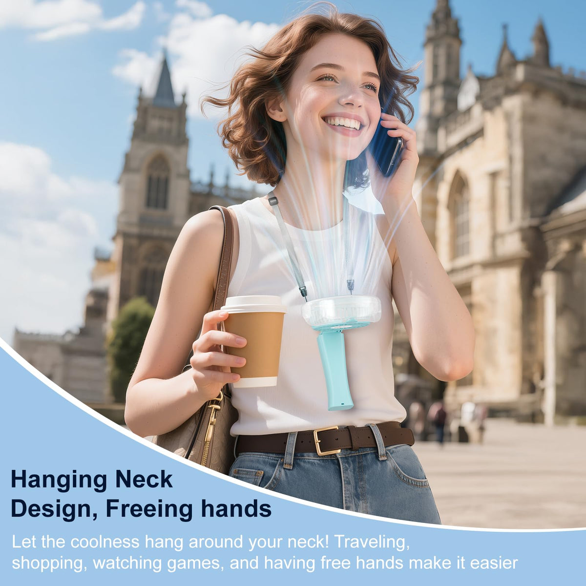 HandFan light blue color complements outdoor adventures
