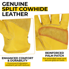 HANDLANDY cowhide gloves with Keystone thumb for precise tool control.