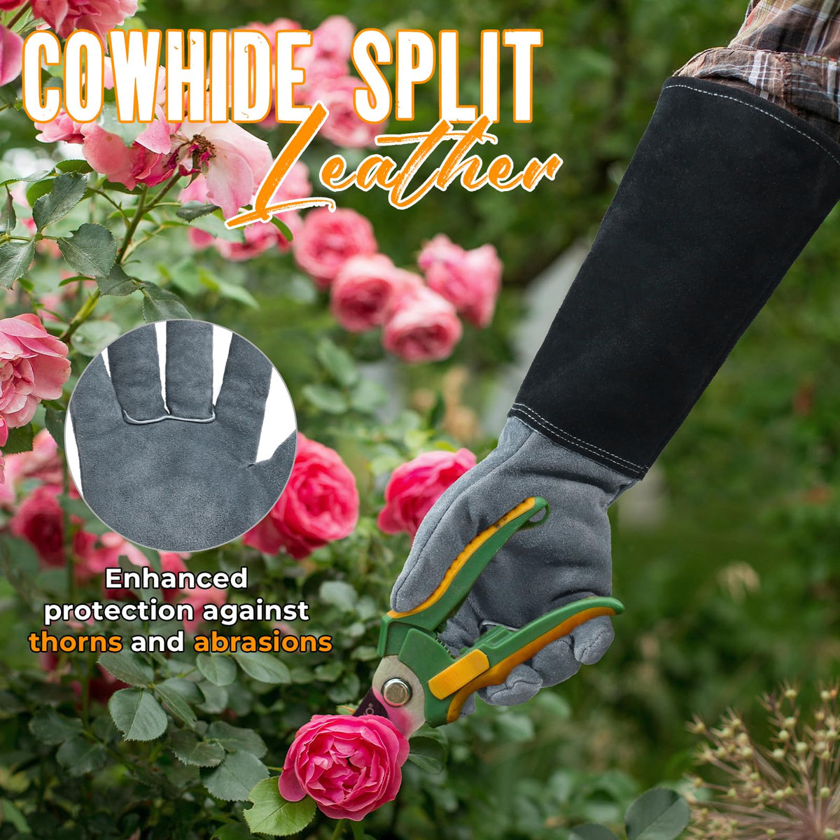 HANDLANDY cowhide leather gloves breathable inner lining for comfort