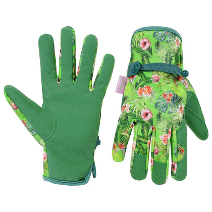 HANDLANDY gardening gloves for women with textured leather palms for secure grip during digging.