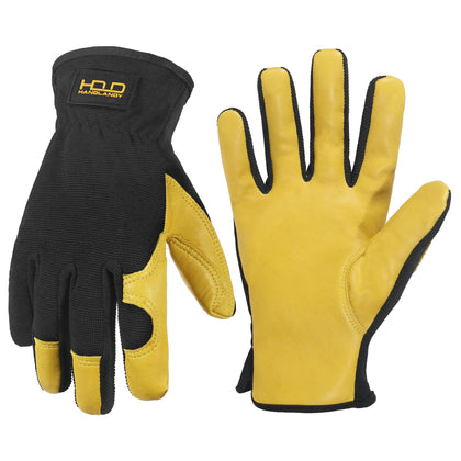 HANDLANDY Gardening Gloves with durable goatskin palm for tough yard tasks.