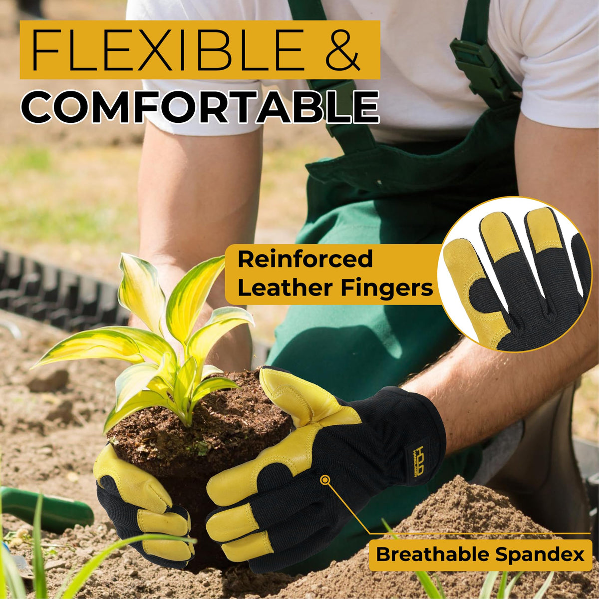 HANDLANDY Gardening Gloves nail-patch detail adds durability for pruning.