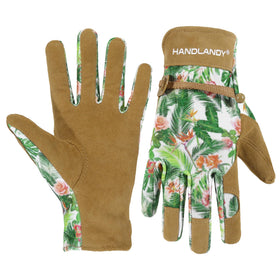 HANDLANDY women's gardening gloves with leather palm for durable grip during planting and pruning