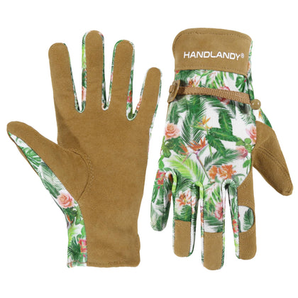HANDLANDY women's gardening gloves with leather palm for durable grip during planting and pruning