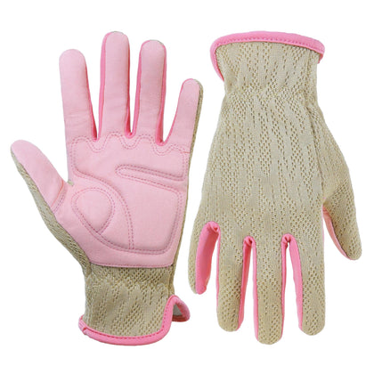 HANDLANDY women's gardening gloves with pink khaki back mesh for breathable comfort