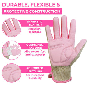 Handlandy gloves, pink khaki palm view, reinforced stitching for durability