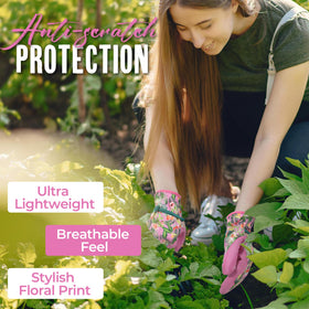 HANDLANDY gloves feature stretch back panel for flexible, cool comfort while gardening.