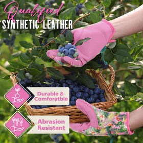 HANDLANDY gardening gloves with textured palm grip support secure tool handling.