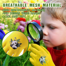 Bright, colorful HANDLANDY gloves ideal for outdoor play and garden chores.