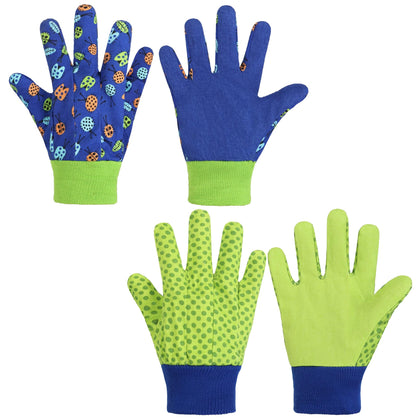 HANDLANDY kids gardening gloves, green ladybug print close-up, soft cotton for comfort.