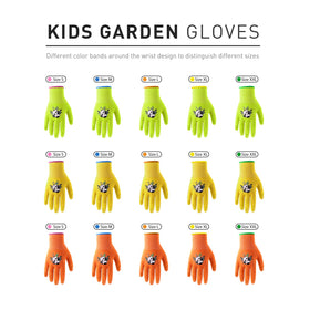 Kids wearing HANDLANDY gloves while digging or planting outdoors.