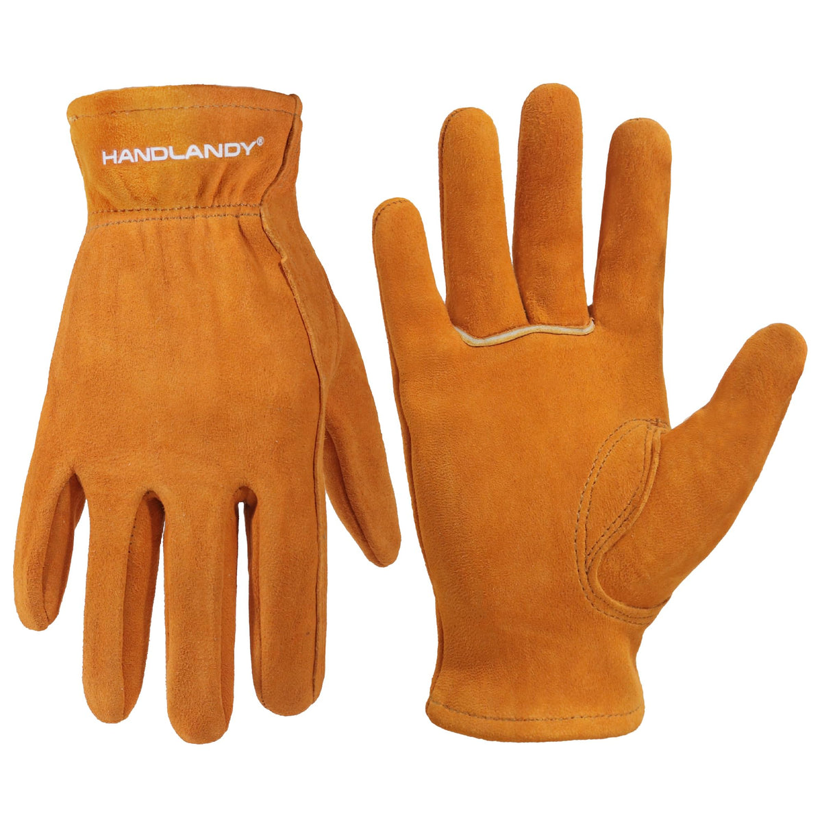 HANDLANDY kids leather gardening glove orange close-up for safe outdoor play