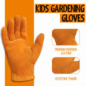 HANDLANDY kids leather gardening glove protects from thorns during garden tasks
