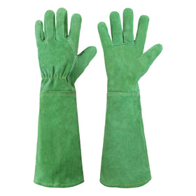 HANDLANDY leather gardening gloves in action protect hands during pruning and weeding tasks