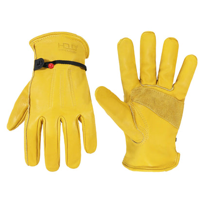 HANDLANDY leather work gloves with reinforced palm protect hands during tough tasks.