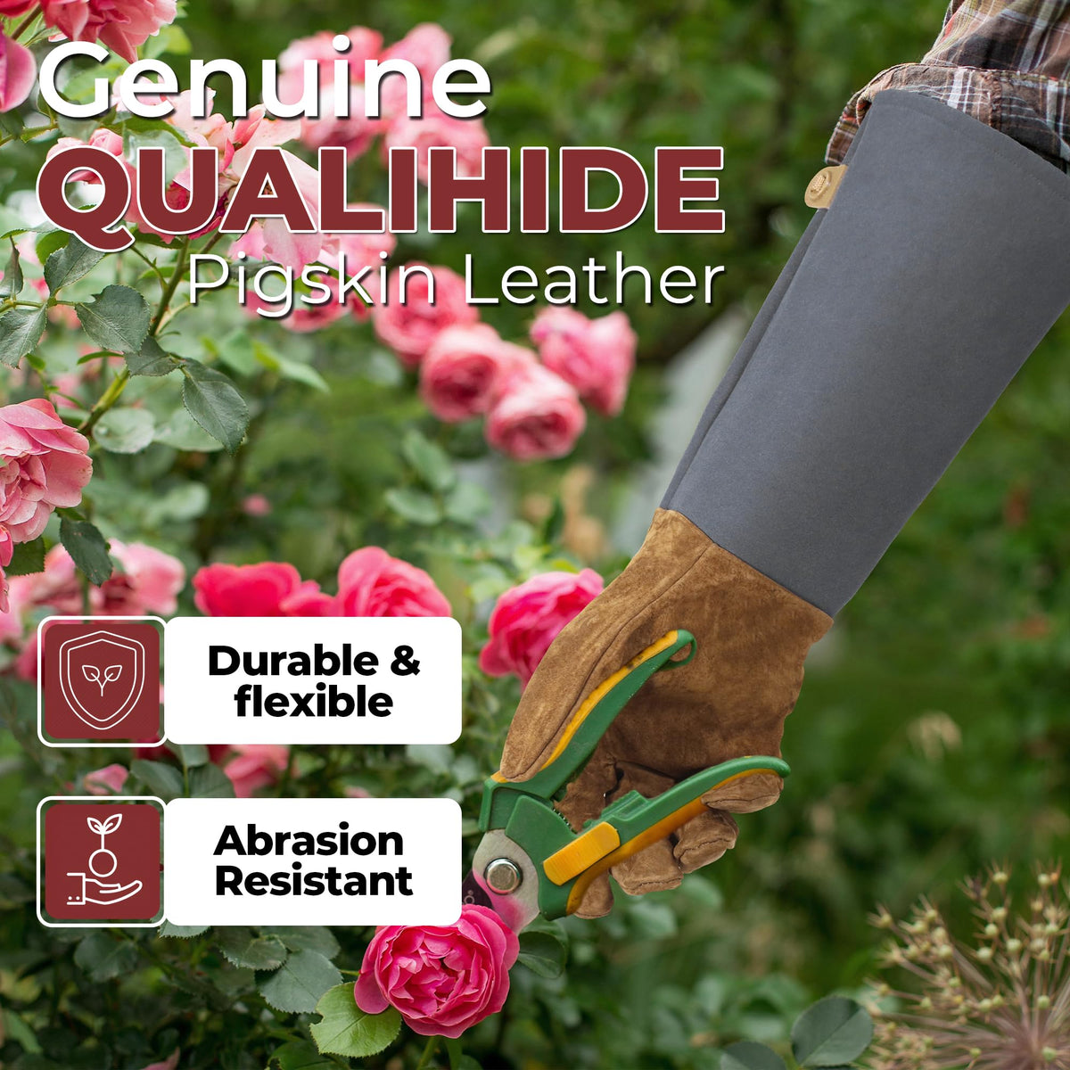 HANDLANDY premium pigskin leather gloves providing durable gardening protection.