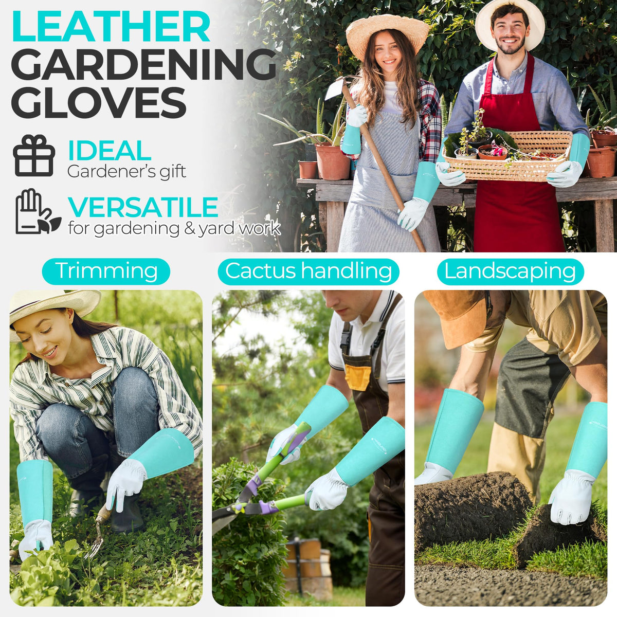 HANDLANDY teal-green gloves demonstrating dexterity