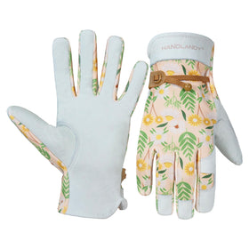 HANDLANDY white leather palm glove close-up showing durable grip for gardening