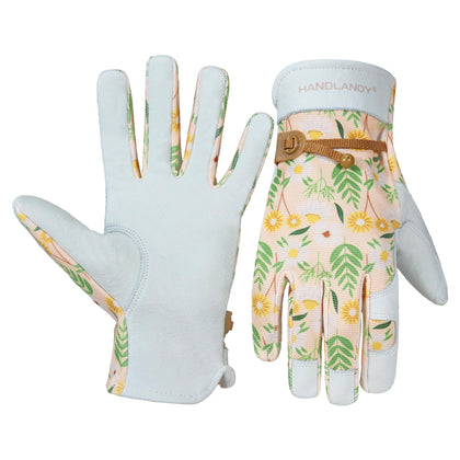 HANDLANDY white leather palm glove close-up showing durable grip for gardening