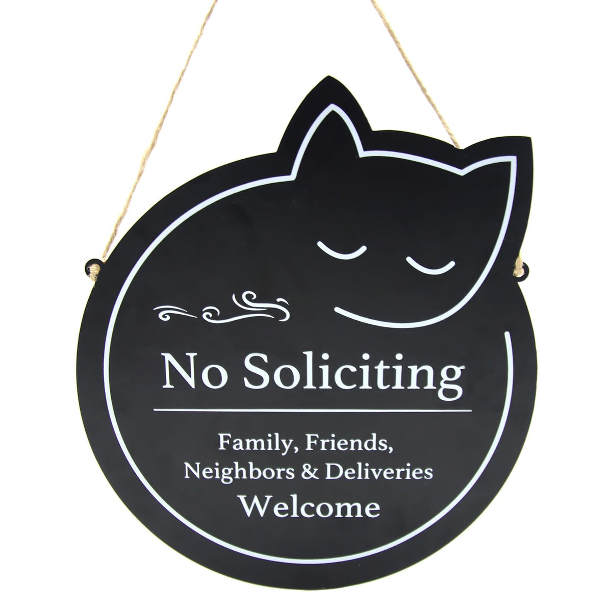 Handook cat-design no soliciting sign on front view enhances privacy and curb appeal.