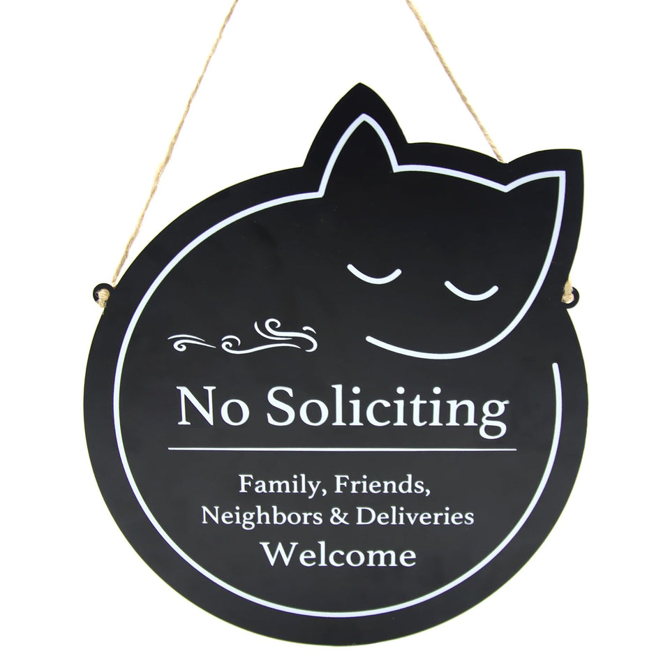 Handook cat-design no soliciting sign on front view enhances privacy and curb appeal.