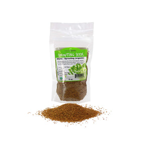 Handy Pantry organic alfalfa seeds in a resealable pouch for storage