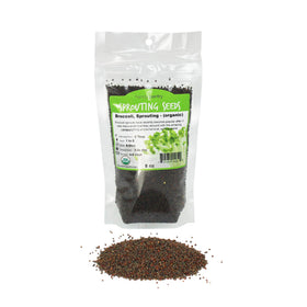Handy Pantry Organic broccoli sprouting seeds in a resealable bag for home microgreens.