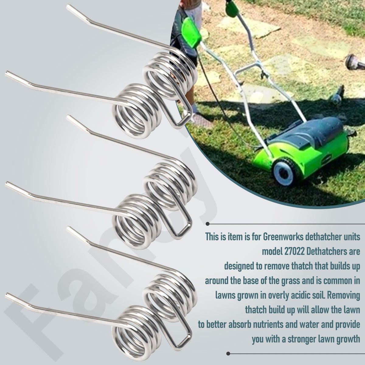 HandyTek dethatcher tines in action on a lawn after dethatching