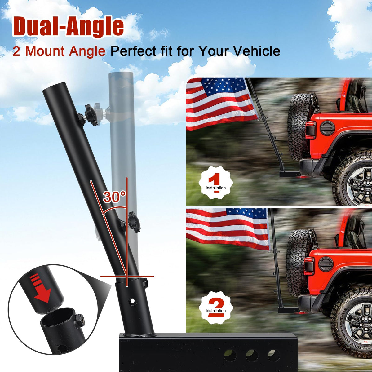 HANGMAICOME dual-angle hitch holder clears spare tires for better fit