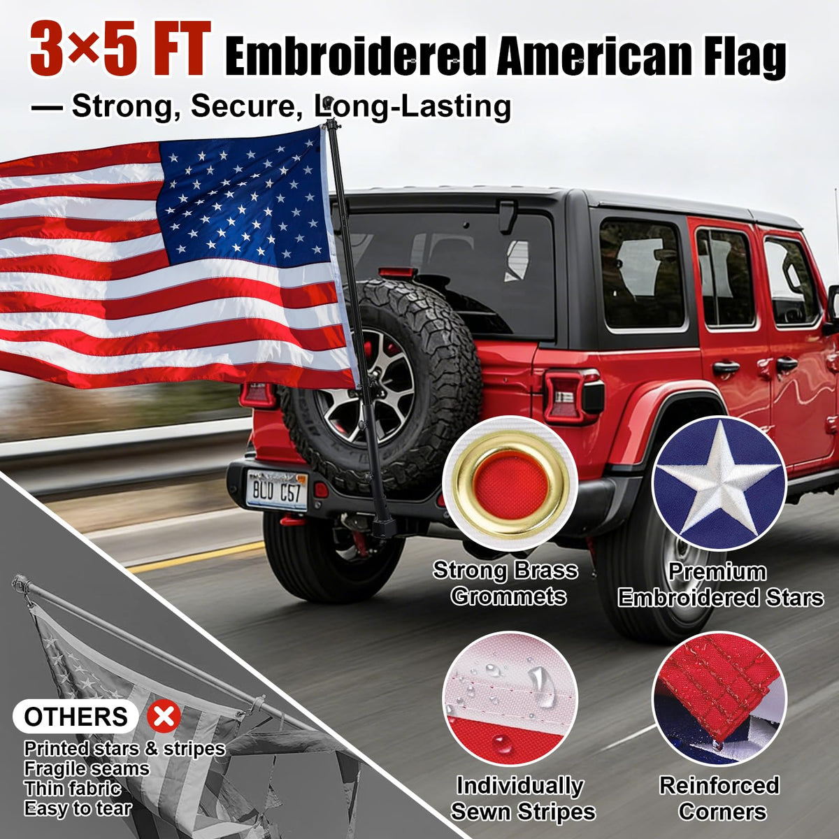 HANGMAICOME embroidered USA flag provides crisp, durable display