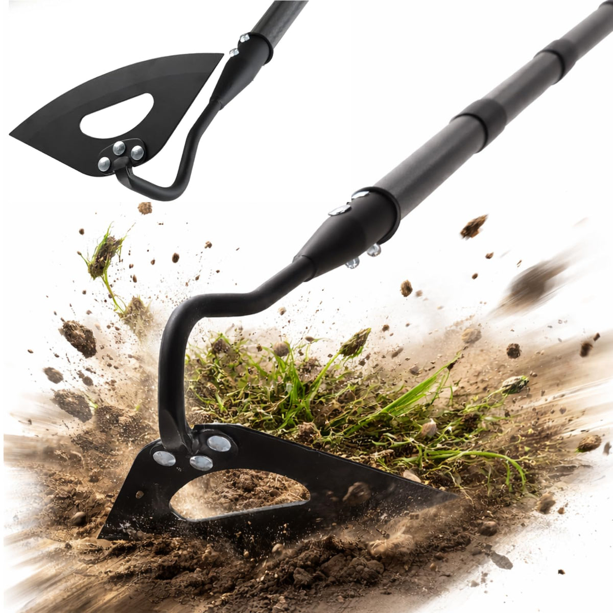 HANGMAICOME hollow garden hoe blade enables efficient weed root removal.