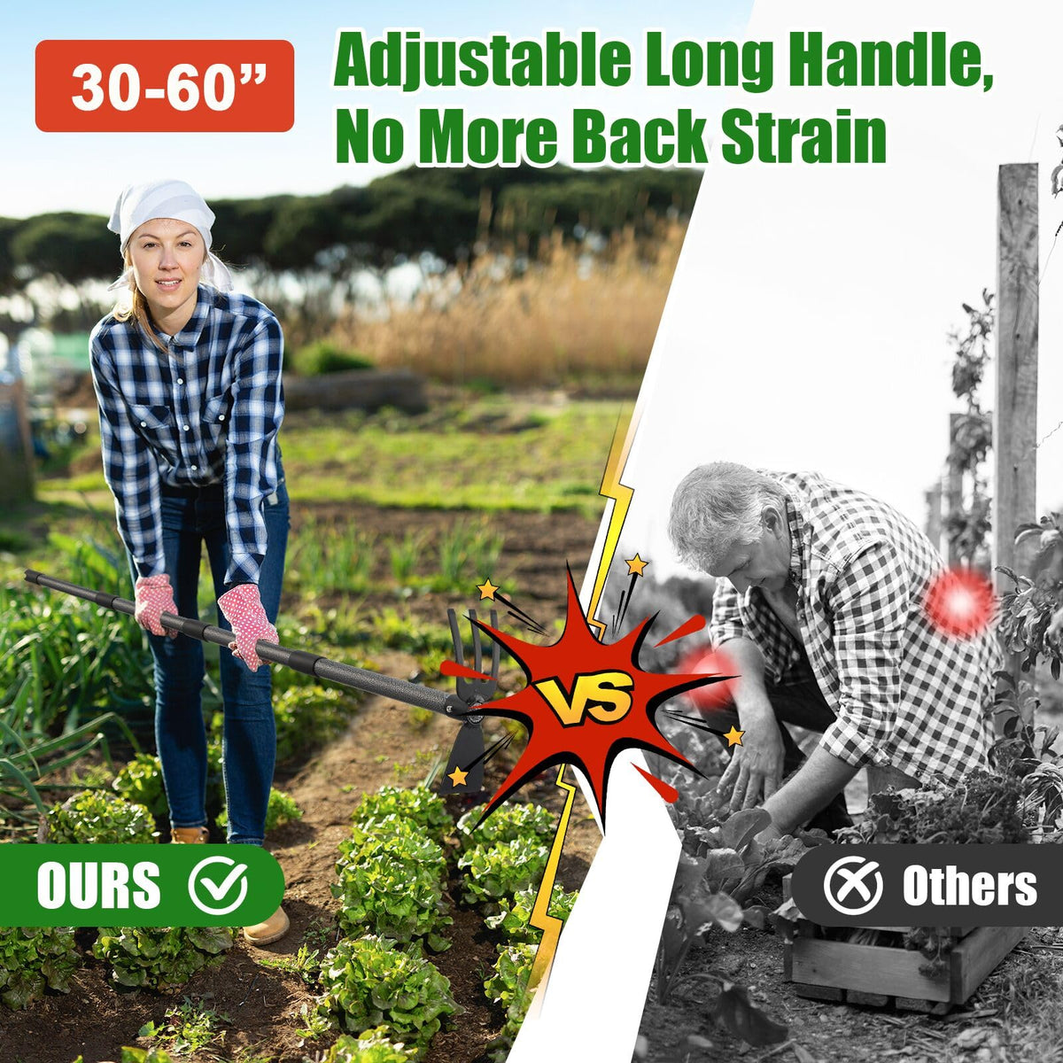 HANGMAICOME steel handle provides strength and extended reach in the garden.
