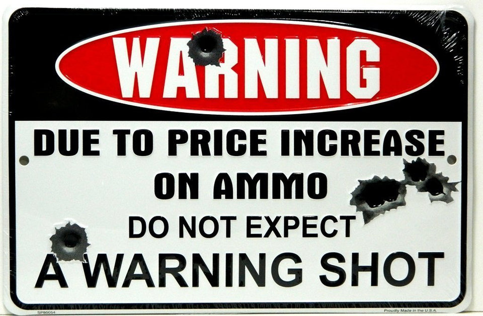 Hangtime warning-shot 8x12 embossed metal sign with simulated bullet holes for durable wall display