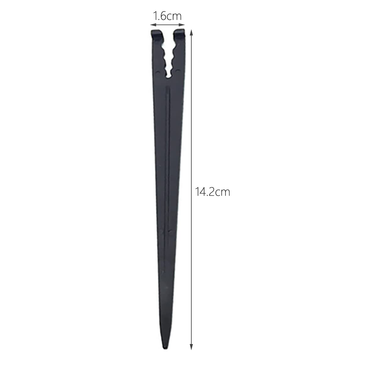 Hanobo drip hose stake installed to anchor 1/4–inch tubing near plant roots