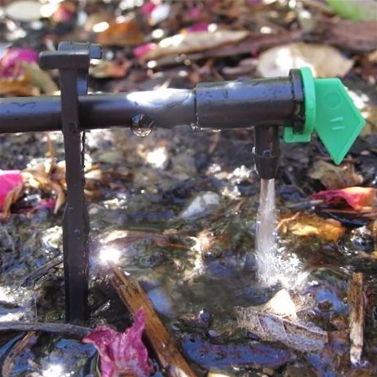 Garden setup shows easy installation and reliable support for drip lines using Hanobo stakes