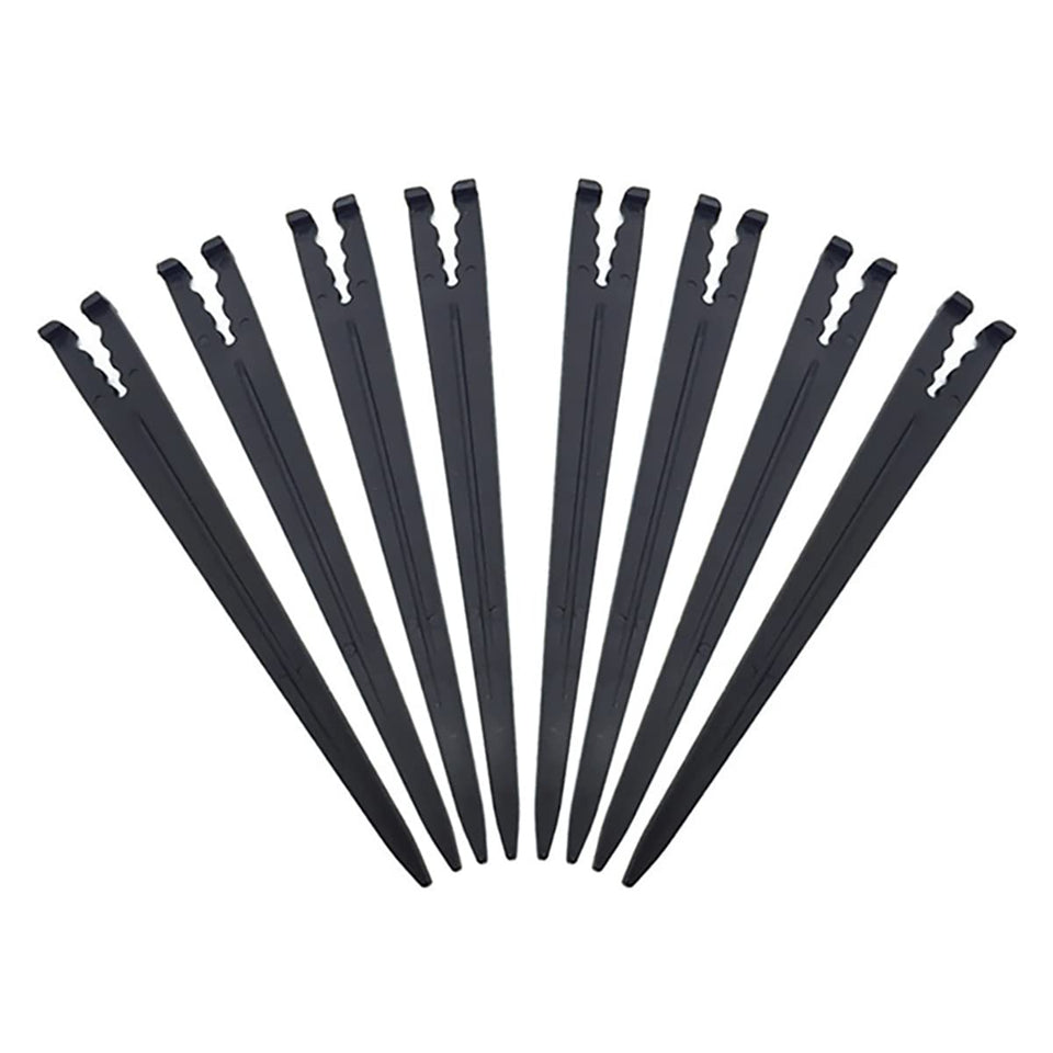Hanobo irrigation stake with slot design secures tubing for flexible drip layouts