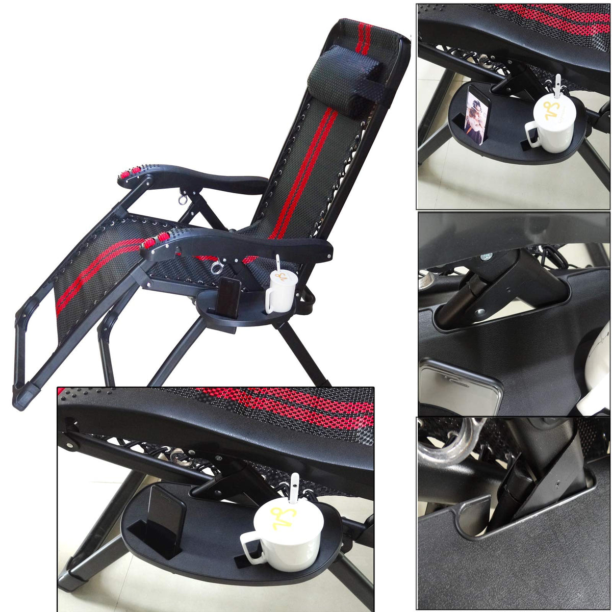Hanperal Oval Zero Gravity chair mobile phone slot keeps device accessible.